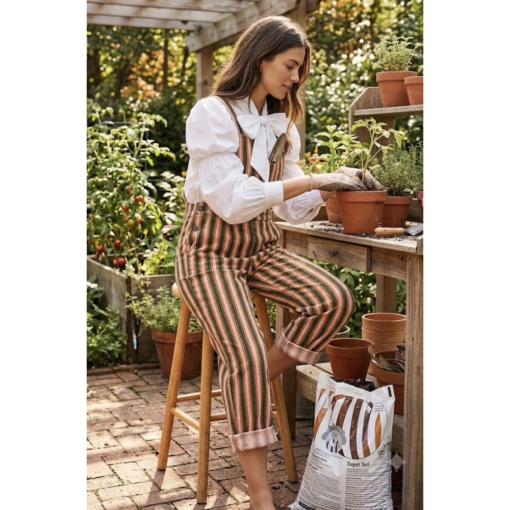 Maria De La Orden Striped Jumpsuit Overalls Corded Retro Size 36 US 2-4